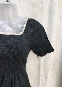 Chic Black Smocked Square Neck Dress