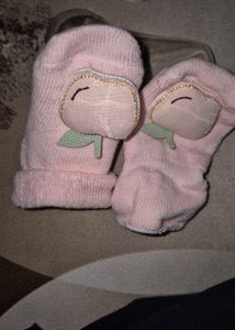 Cute Pink and grey Baby Socks with Grips