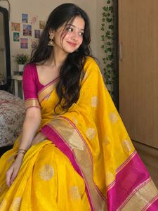 💛 Mustard Yellow & Magenta Saree ✨