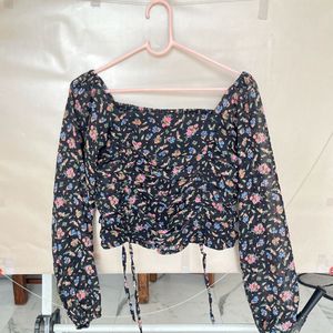 Floral Print Ruched Crop Top