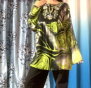 Stylish Printed Kurta with Embellished Neckline