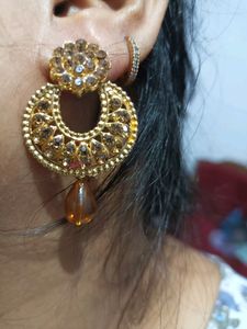 Golden Earrings With Gold AD Stone