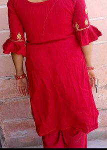 Combo 2 Red Kurta Set with Gold Embroidery