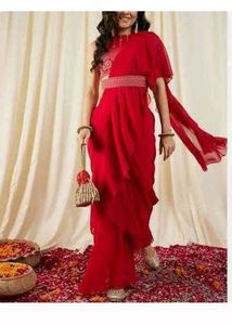 rani pink  ruffle saree with belt