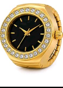 Chunky Gold Ring Watch with Rhinestones
