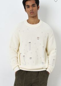 Nuon Westside Off White Distressed Knit Sweater