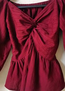 Maroon Twist Front Peplum Top