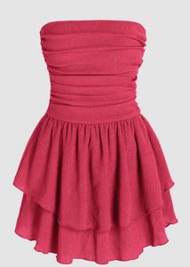 Solid Ruched Bust Ruffle Tube Dress In Pink
