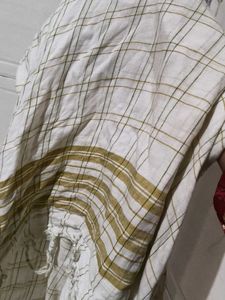 White Dupatta with Gold Stripes
