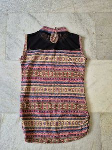 Tribal Print Sleeveless Mock Neck Top
