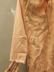 Peach Embroidered One Piece Kurti