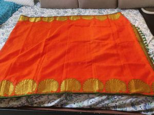 Vibrant Orange &amp; Gold Silk Saree