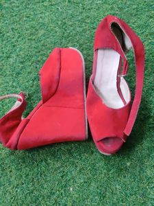 Red Sweed Wedge Heel
