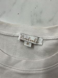 White Ribbed Lettuce Hem T-Shirt