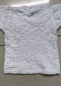 Cute White Textured Top with Flower Accent