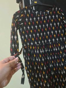 pure cotton ikkat black 3/4 length frock