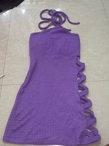 Purple Halter Neck Cut-Out Dress