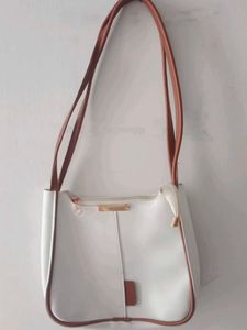 White Shoulder Bag with Brown Accents