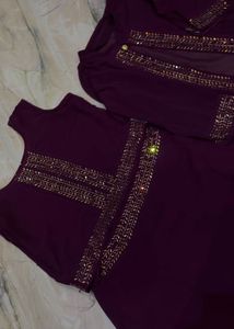 Girls Maroon Embellished 3Piece Ethnic Gown Set