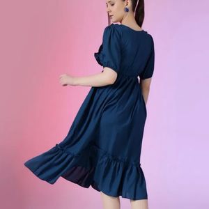 Chic Navy Blue Ruffled Dress