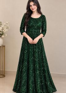 bottle green micro velvet gown