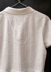 Cream Textured Polo Top