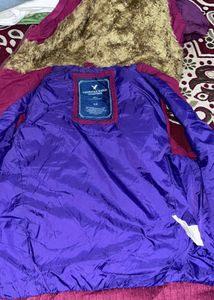 Y2K FUR HOOD American Eagle Puffer Vest