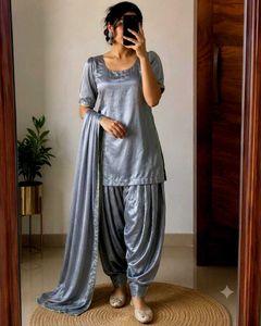 Pathani suit silky soft shining Elegant Grey Satin