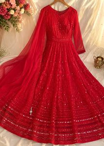 Stunning Red Sequined Anarkali Gown. XXL size