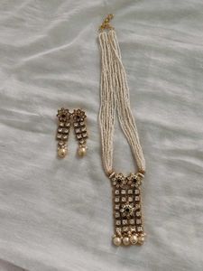Elegant Pearl &amp; Kundan Necklace Set