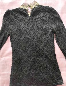 Black Embellished Neckline Top