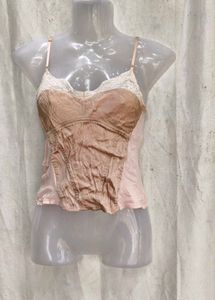 I. Vintage Style Pink Lace Trim Cami Top