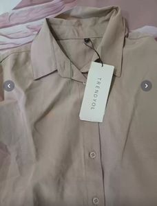 TRENDYOL Oversized Beige Button-Up Shirt By Trendy