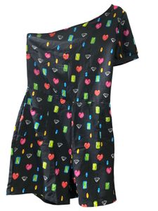Chic One-Shoulder Jumpsuit with Heart Print