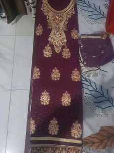 Wine Color Unstitched Suit | Embroidered |