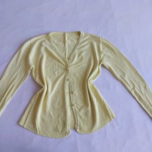 Yellow Ribbed Button-Up Cardigan🐥