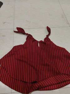 Red Striped Tie-Up Top