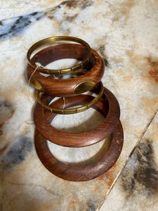 Wooden &amp; Gold Tone Bangle Set