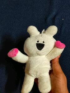 A very active rabbit mascot keychain plush