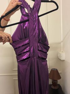 Metallic Purple Halter Neck Maxi Dress