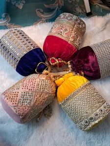 Embroidered Velvet Potli Bags (Set of 5)