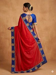 Red Saree with Blue Border