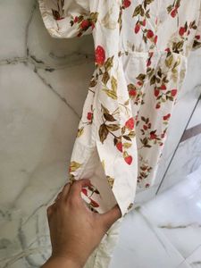 White Strawberry Print Mini Dress