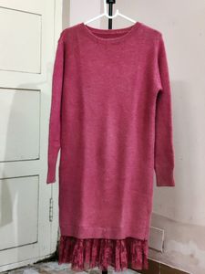 Imported pink long-sleeved sweater dress