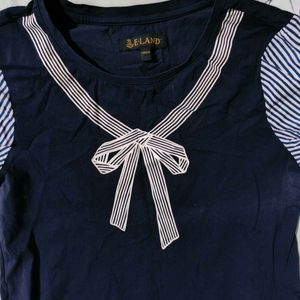 Navy Blue T-Shirt with Bow Detail