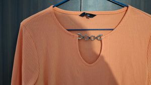 Orange Ribbed Long Sleeve Top