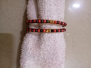 Orange,Gold And Black Combination Beads Bangles