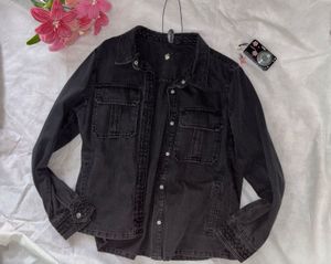 Black Denim Shirt beaded Jacket