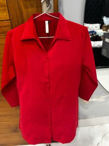 Elegant Red Collared Shirt