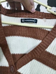 Striped Button-Up Knit Cardigan